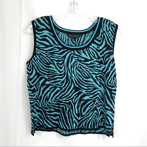 Ming Wang Sweaters - Ming Wang Blue Black Zebra Print Sleeveless Knit L